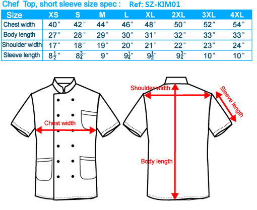 Chef and Kitchen Wear Size Chart