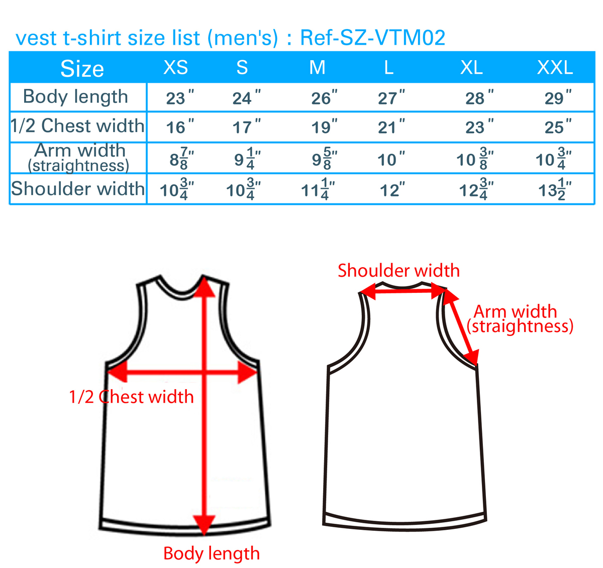 Uniform Vest Size Chart