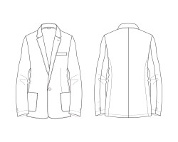 mens single-breasted blazer round bottoms design download, mens blazer patch pockets and peak lapels vector download