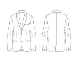single-breasted tailored blazer mens vector download, notch lapels and piped pockets mens blazer jpg download