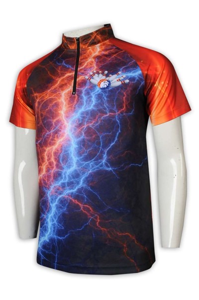 is the supplier of hot sublimation short sleeve with collar zipper style  bowling full piece printed hot sublimation short sleeve