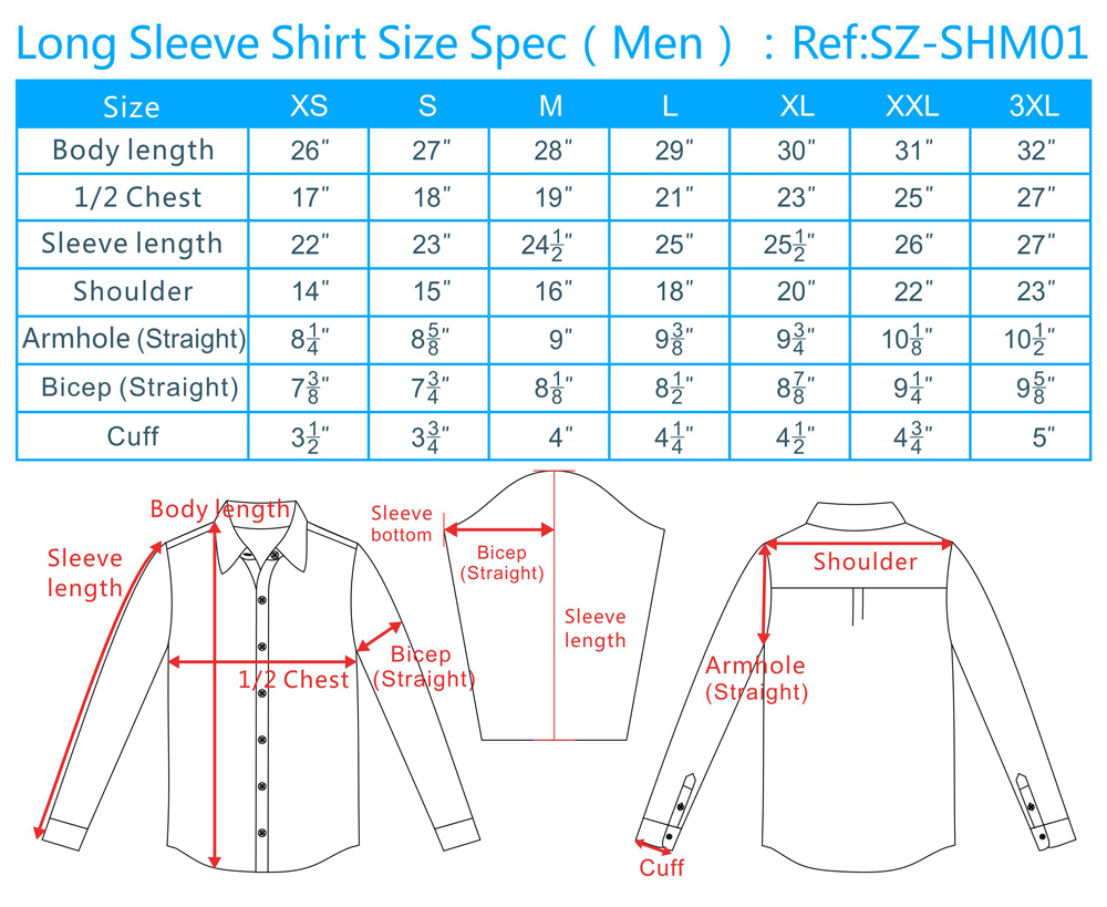 Xl Slim Fit Shirts Size Chart