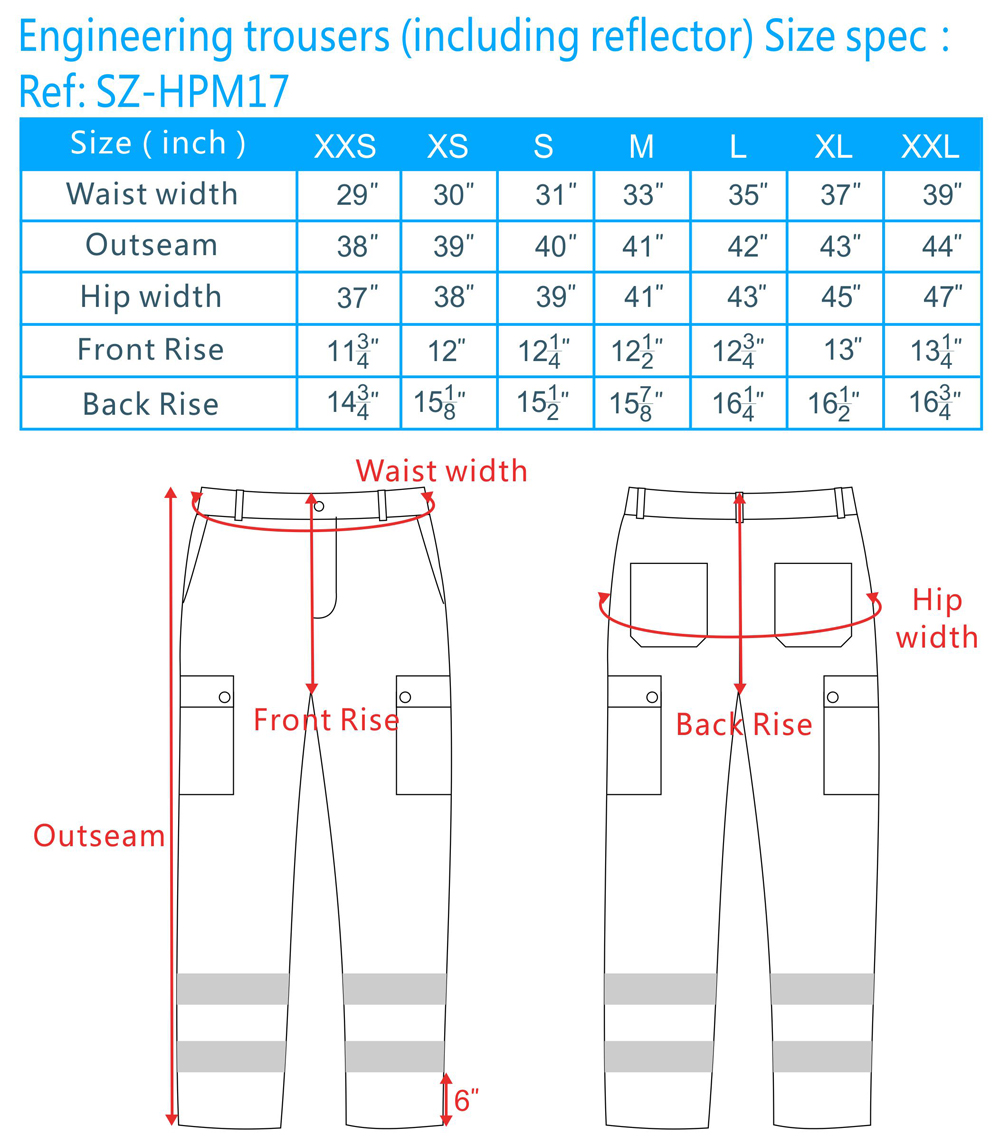 workwear size chart, engineer uniforms size guide, workwear uniform ...