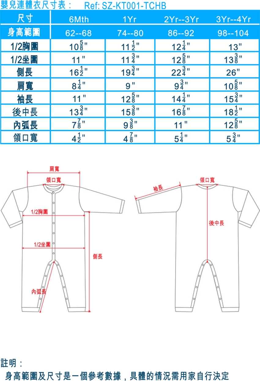 嬰兒連體尺寸表