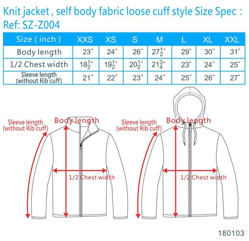 zip fleece jackets sizing, zip fleece hoodies size chart, sweatshirts ...