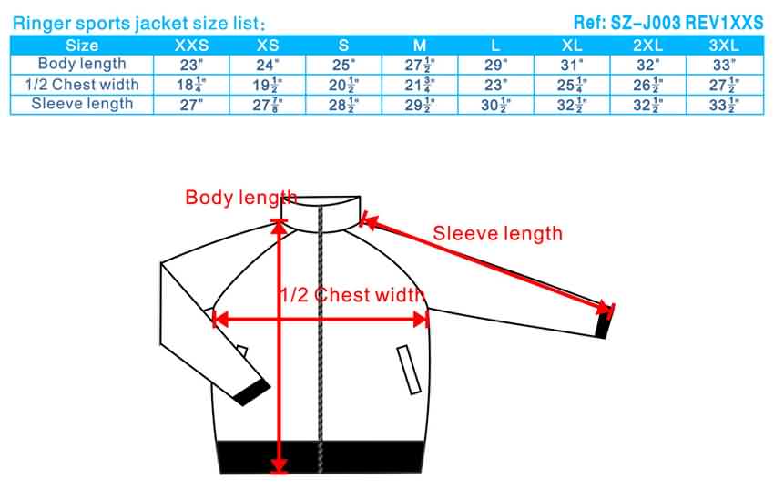 windbreaker sizing chart, windbreaker jacket size chart, mens ...