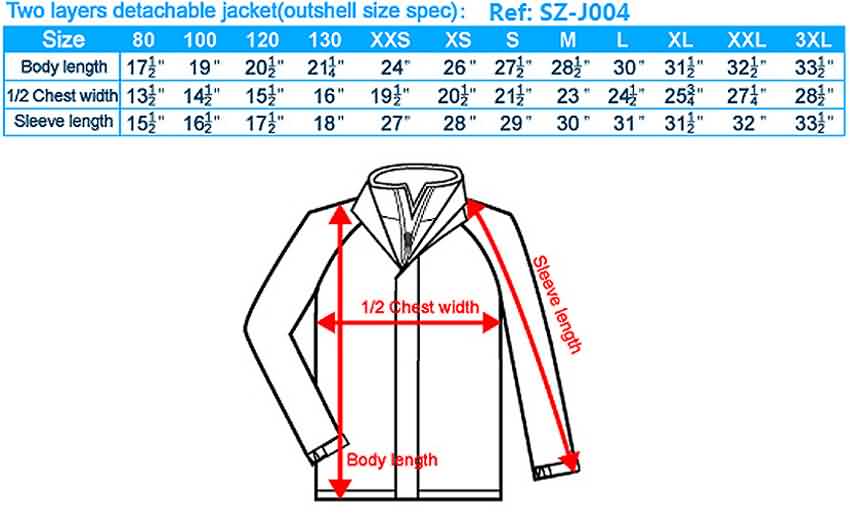 windbreaker sizing chart, windbreaker jacket size chart, mens ...