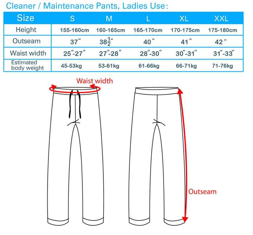 cleaning uniforms size chart, cleaner uniforms size spec, house clean ...