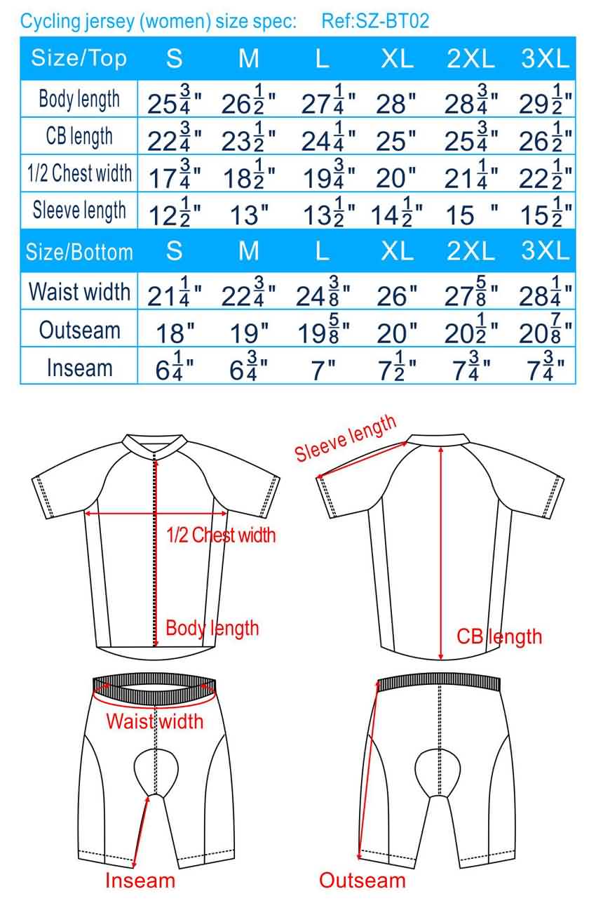 bike jersey size chart, bike jersey size guide, bike uniforms sizing ...