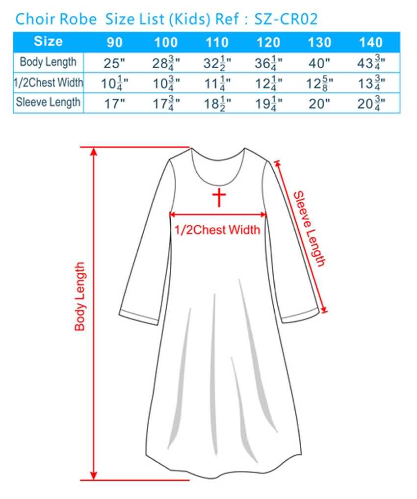 graduation gown size guide, college graduation gown sizes, choir gowns ...