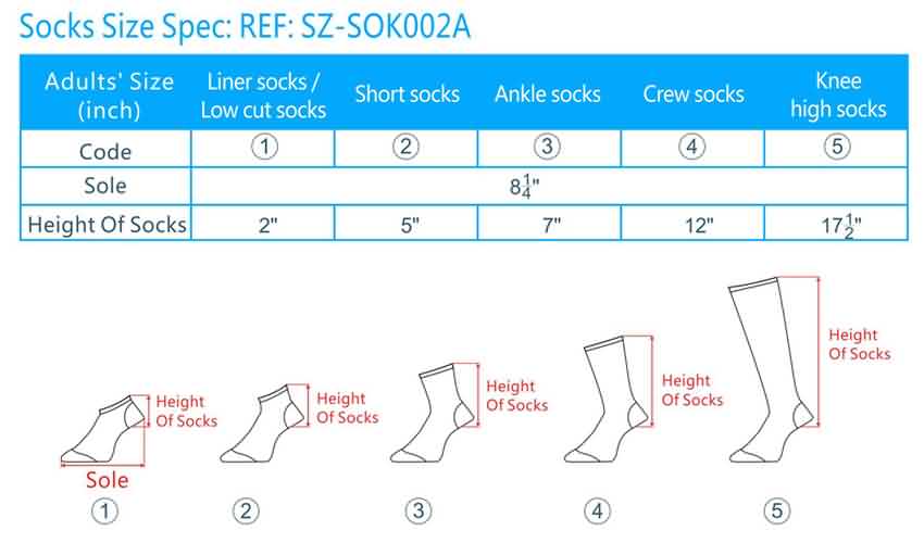 socks size chart, men socks size, women socks size, unisex socks size chart, wholesale socks