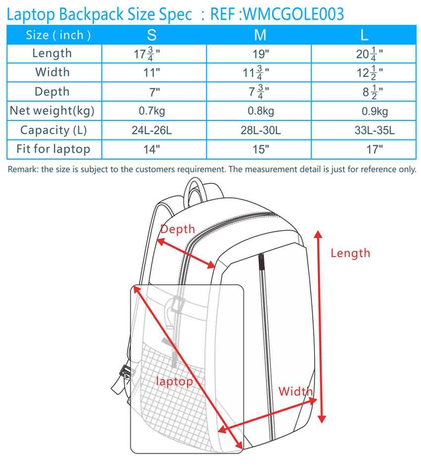 dimensions of a full size backpack