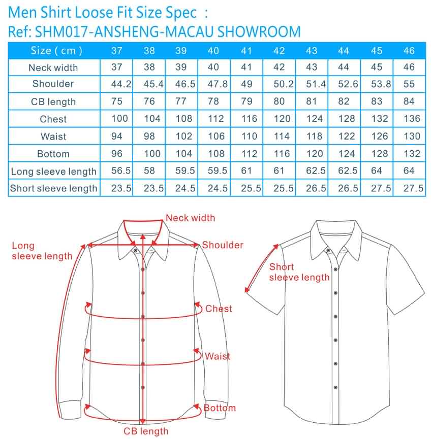 Shirt Standard Size Chart