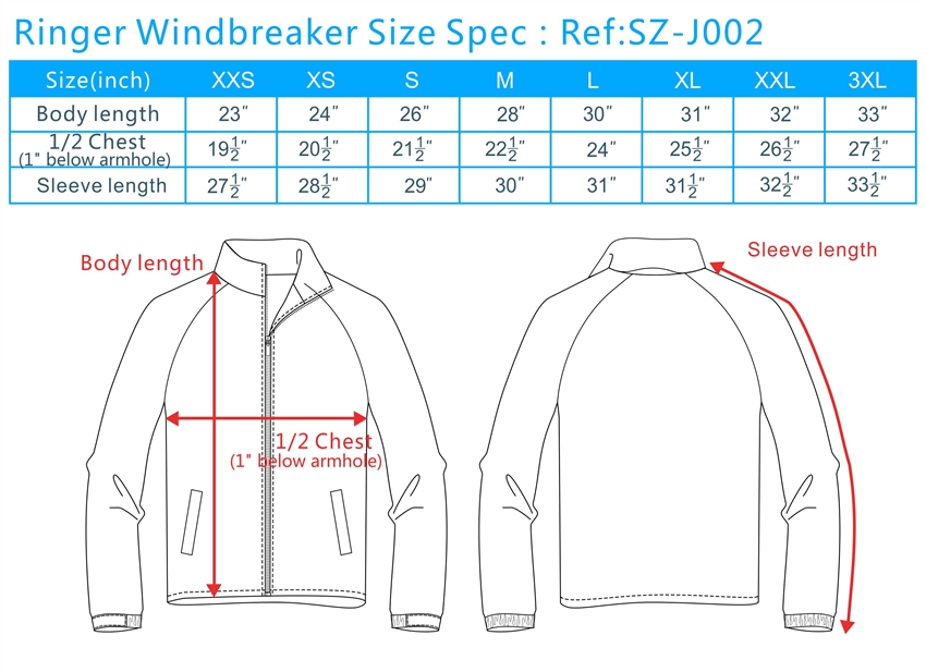 adidas windbreaker size chart