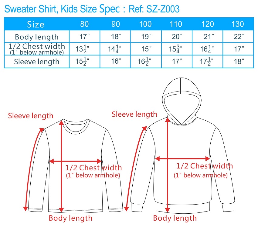 zip fleece jackets sizing, zip fleece hoodies size chart, sweatshirts ...