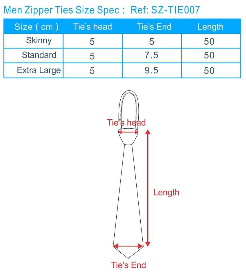 tie size chart, tie length chart, necktie size chart, necktie length