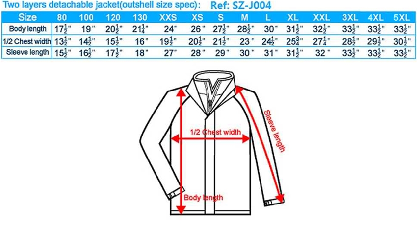 windbreaker sizing chart, windbreaker jacket size chart, mens ...