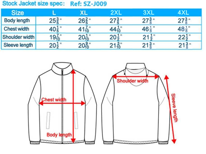 windbreaker sizing chart, windbreaker jacket size chart, mens ...